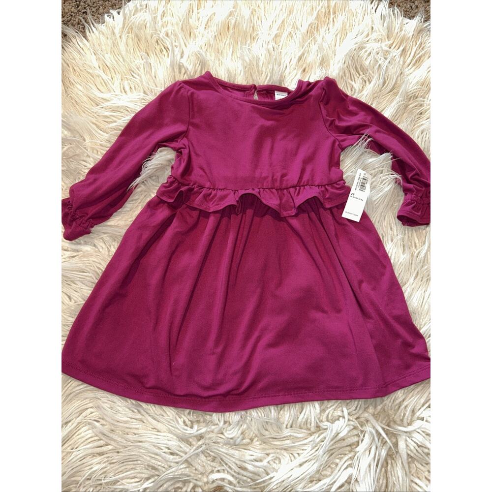 2T Girls Old navy NWT New Magenta Ruffle Long Sleeve Dress Super Stretchy Comfy